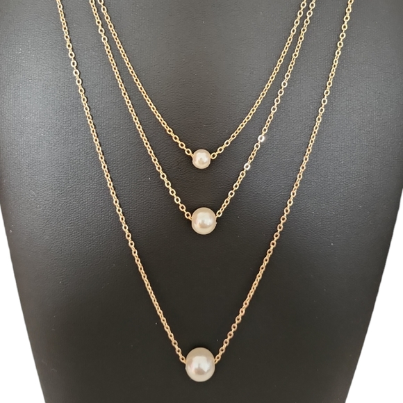 Gold Tone Faux Pearl Multilayer Pendant Necklace - Picture 3 of 8